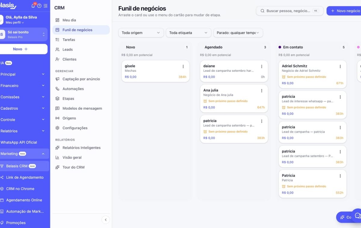 Lançamento do CRM nativo integrado à plataforma Belasis, voltado ao setor de beleza e bem-estar, com foco em vendas e retenção.