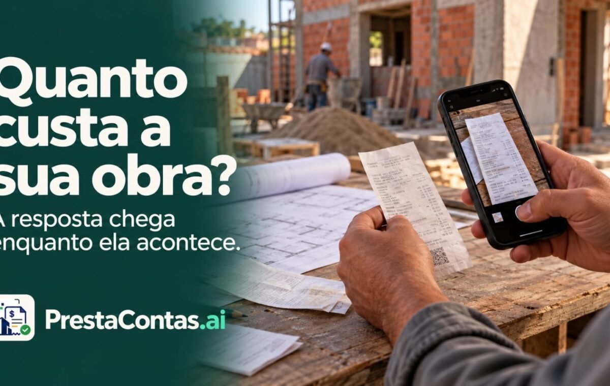 PrestaContas.ai centraliza as informações e mostra quanto cada obra realmente custa enquanto ela ainda é executada.
